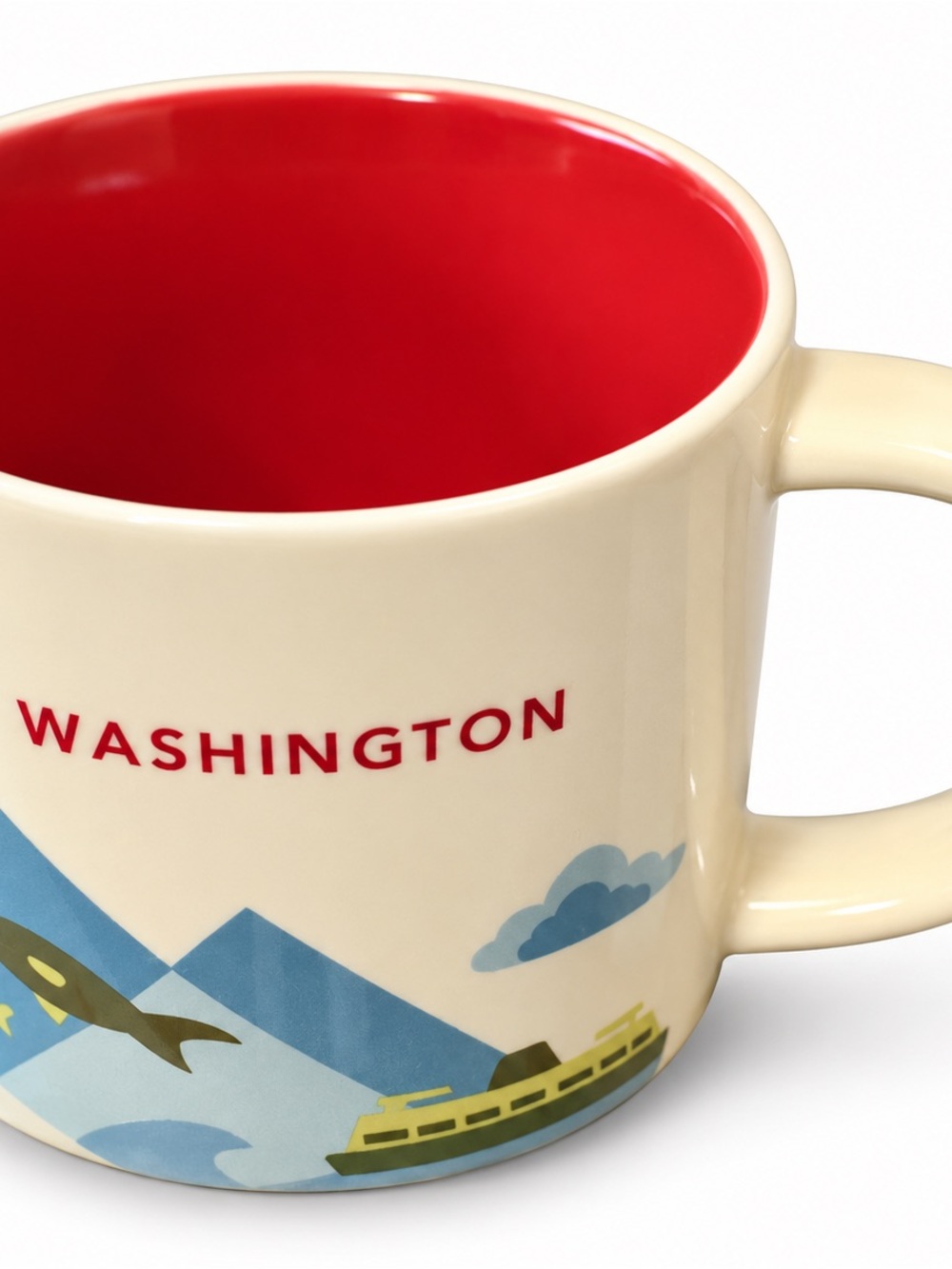 NWOT Washington State Souvenir Mug Red Interior Ferry Whale PNW Coffee Cup